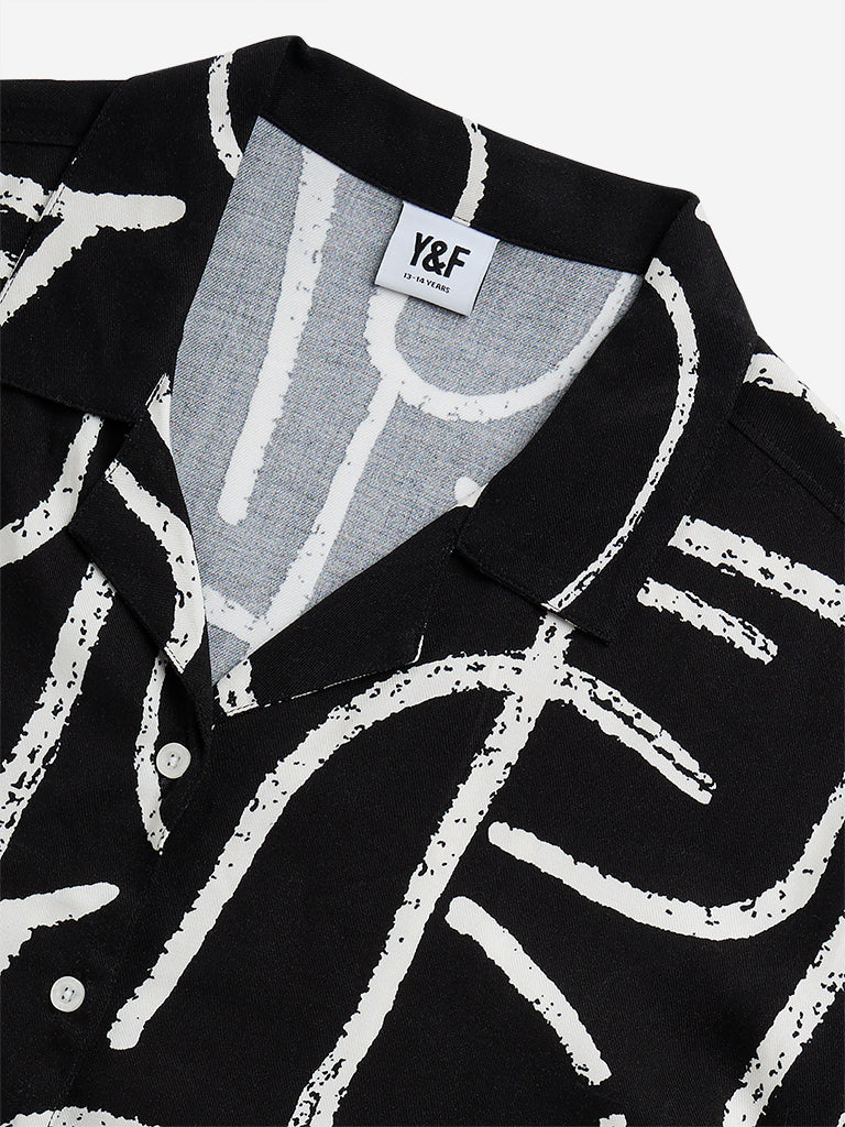 Y&F Kids Black Abstract Design Shirt