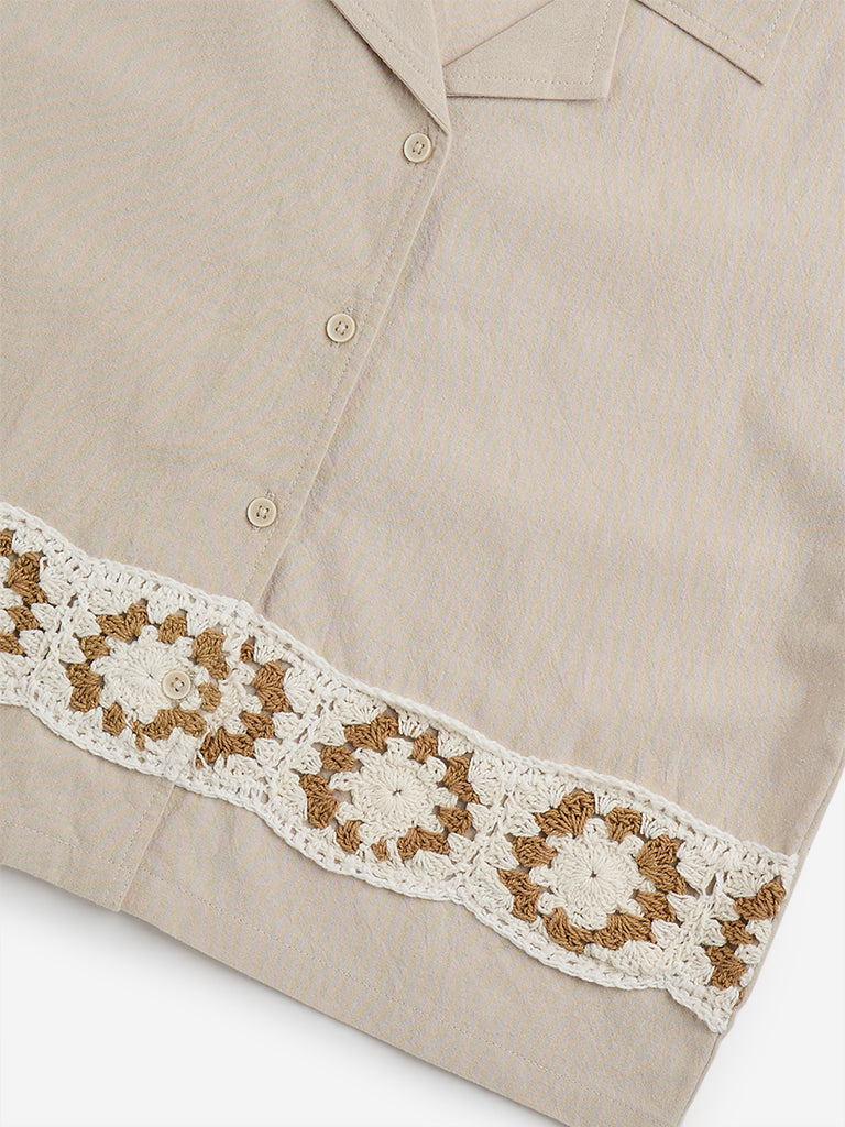 Y&F Kids Beige Crochet-Detailed Cotton Shirt