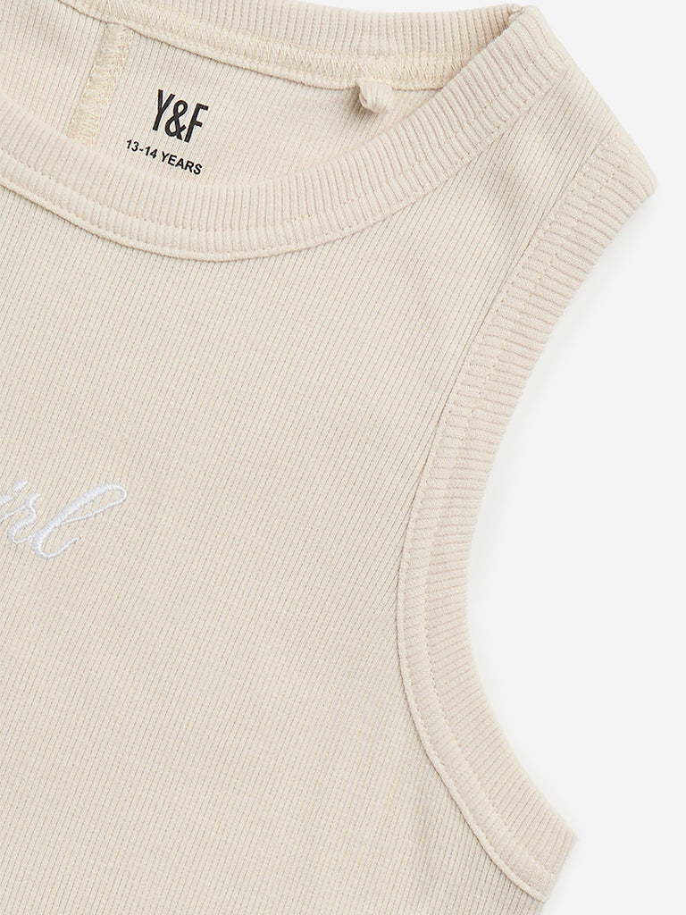 Y&F Kids Beige Ribbed Cotton Top