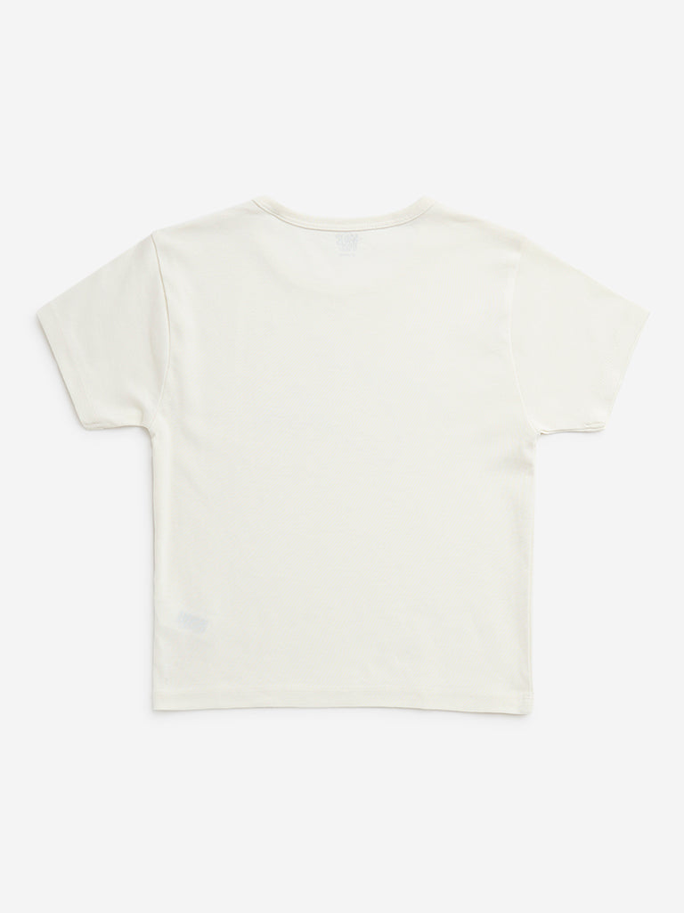 Y&F Kids Off-White Embellished Cotton T-Shirt