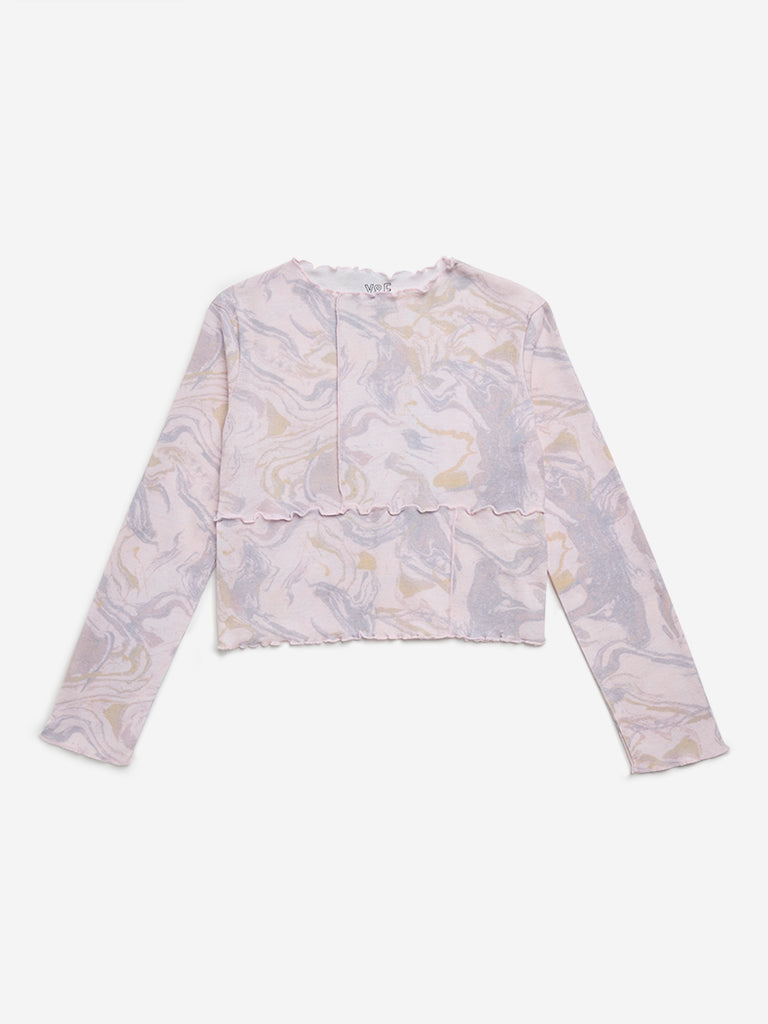 Y&F Kids Pink Marble Printed Fluted Top