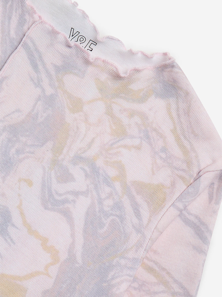 Y&F Kids Pink Marble Printed Fluted Top