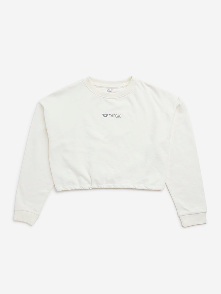 Y&F Kids Off-White Text Design Cotton Sweatshirt