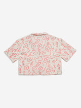 Y&F Kids Pink Floral Printed Crinkled Shirt