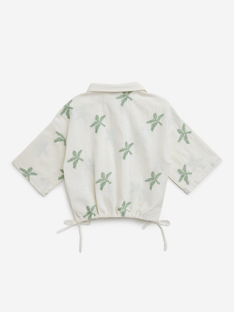 Y&F Kids Off-White Tropical Printed Cotton Shirt