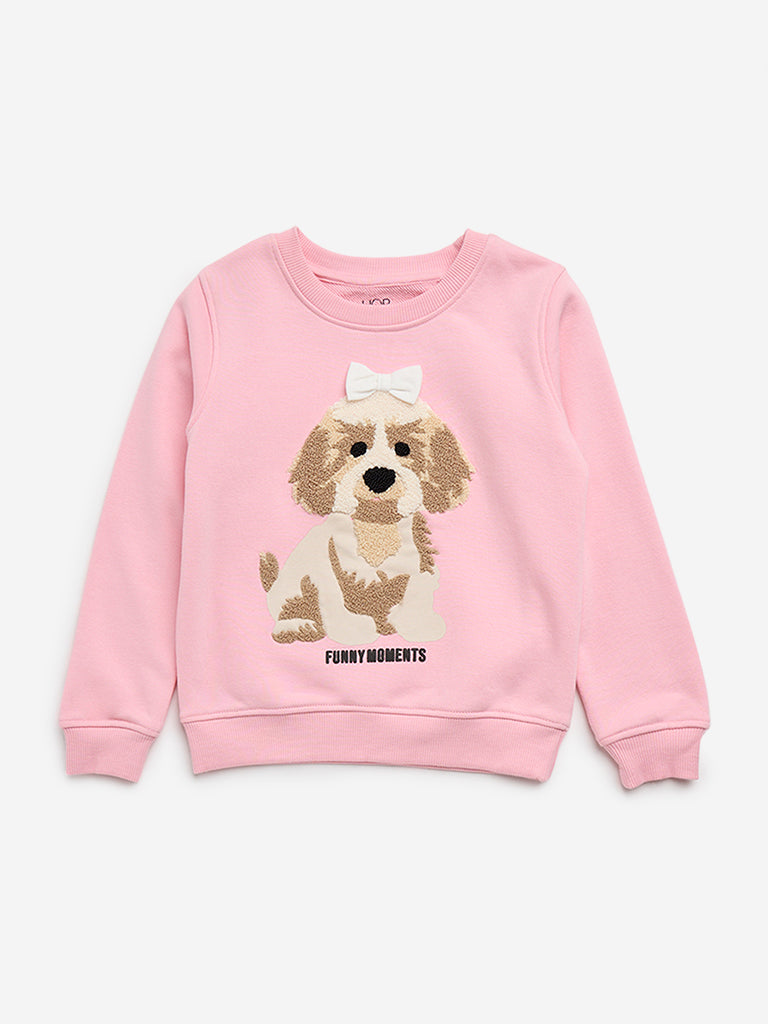 HOP Kids Pink Animal Printed Cotton Blend Sweatshirt