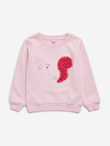 HOP Kids Light Pink Animal Design Cotton Blend Sweatshirt