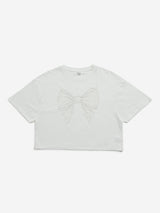 Y&F Kids Off-White Bow Design Cotton T-Shirt