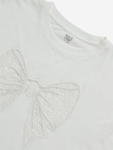 Y&F Kids Off-White Bow Design Cotton T-Shirt