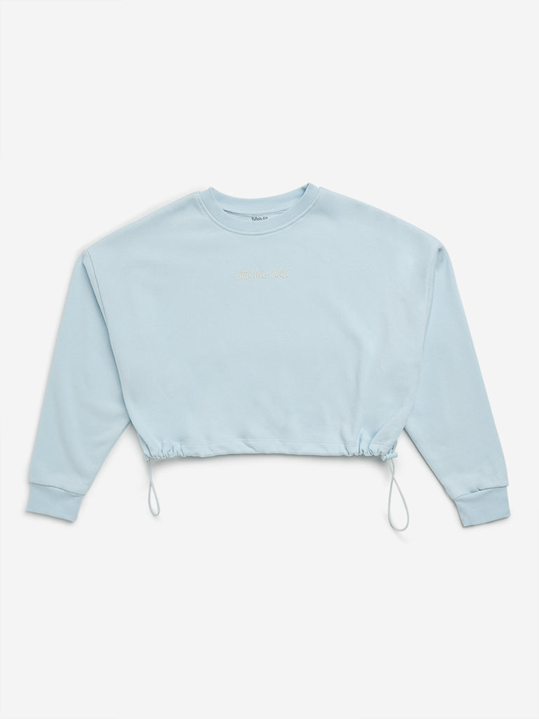 Y&F Kids Light Blue Text-Printed Cotton Sweatshirt