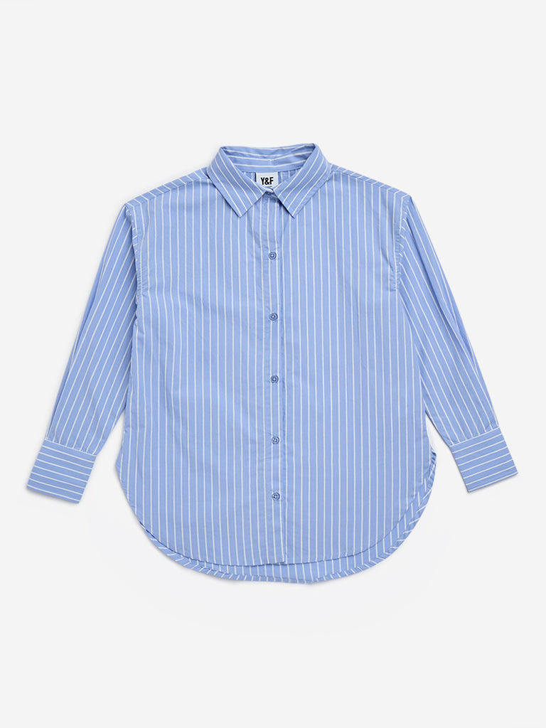 Y&F Kids Blue Striped Cotton Shirt