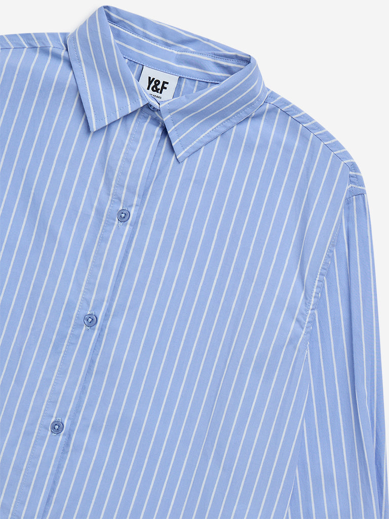 Y&F Kids Blue Striped Cotton Shirt