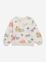 HOP Kids Off-White Graphic Printed Cotton Blend Sweatshirt