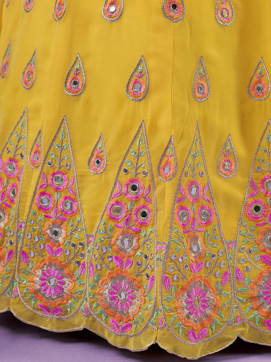 Yellow Georgette Embroidered Designer Lehenga