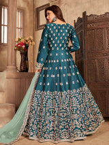 Teal Art Silk Embroidered Anarkali Suit