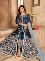 Navy Blue Art Silk Embroidered Anarkali Suit