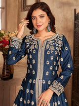 Navy Blue Art Silk Embroidered Anarkali Suit