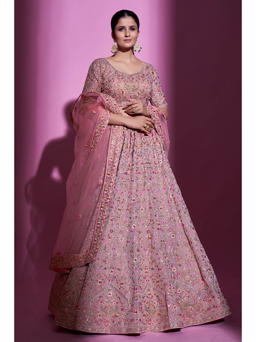 Mauve Georgette Embroidered Designer Lehenga Choli