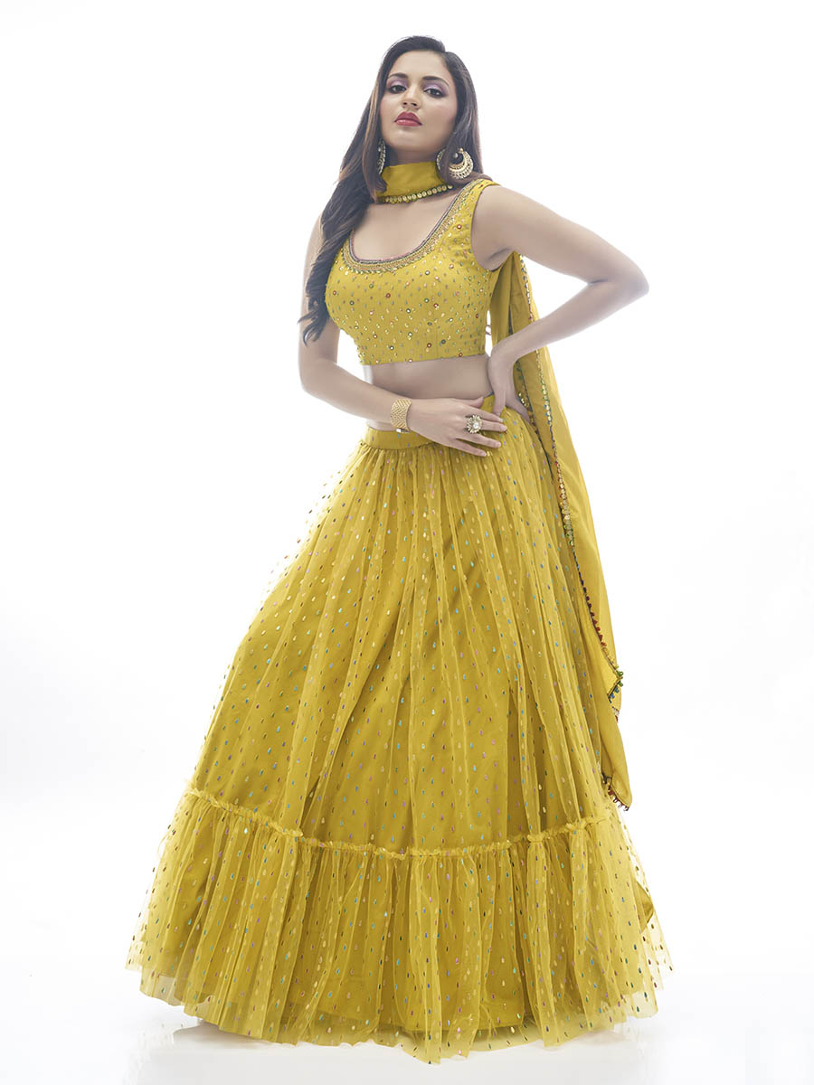 Mustard Art Silk Designer Lehenga