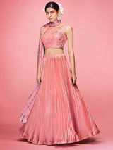 Peach Art Silk Embroidered Designer Lehenga