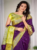 Purple & Mehandi Green Soft Banaras Silk Saree