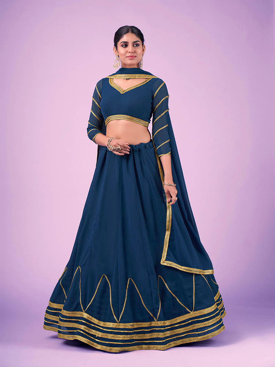 Navy Blue Georgette Embroidered Designer Lehenga