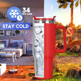 40oz Stainless Steel 1pc Tumbler With Lid And Straw, Insulated Water Bottle With Handle, Keeps Cold For 24 Hours Or Hot For 10 Hours, Portable For Outdoor Camping, Hiking, Driving, And Car Travel - Vamzn#