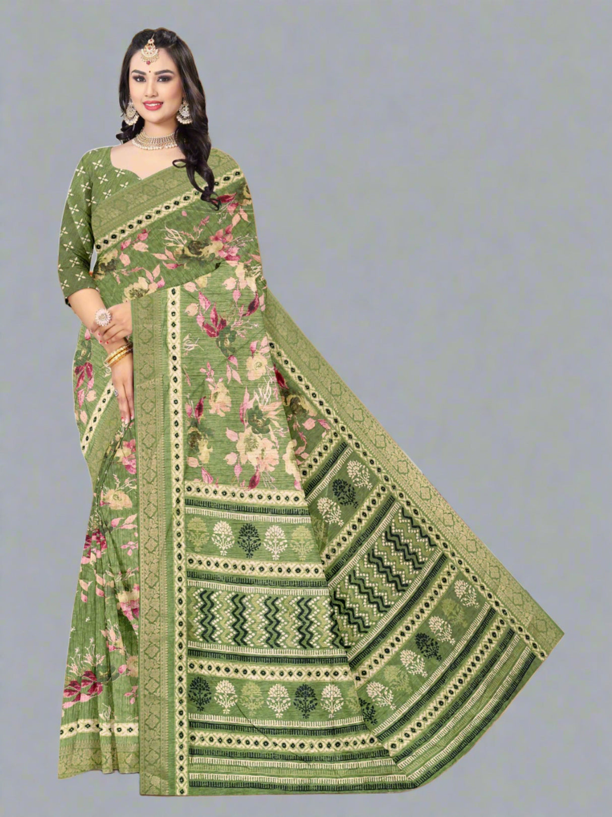 Mehandi Green Soft Chanderi Silk Saree