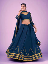 Navy Blue Georgette Embroidered Designer Lehenga