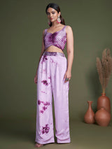 Purple Koti Style Silk and Georgette Embroidered Palazo Suit