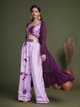 Purple Koti Style Silk and Georgette Embroidered Palazo Suit