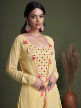 Yellow Koti Style Silk and Georgette Embroidered Palazo Suit