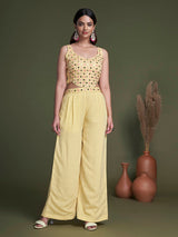 Yellow Koti Style Silk and Georgette Embroidered Palazo Suit