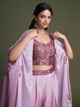 Pink Koti Style Silk and Georgette Embroidered Palazo Suit