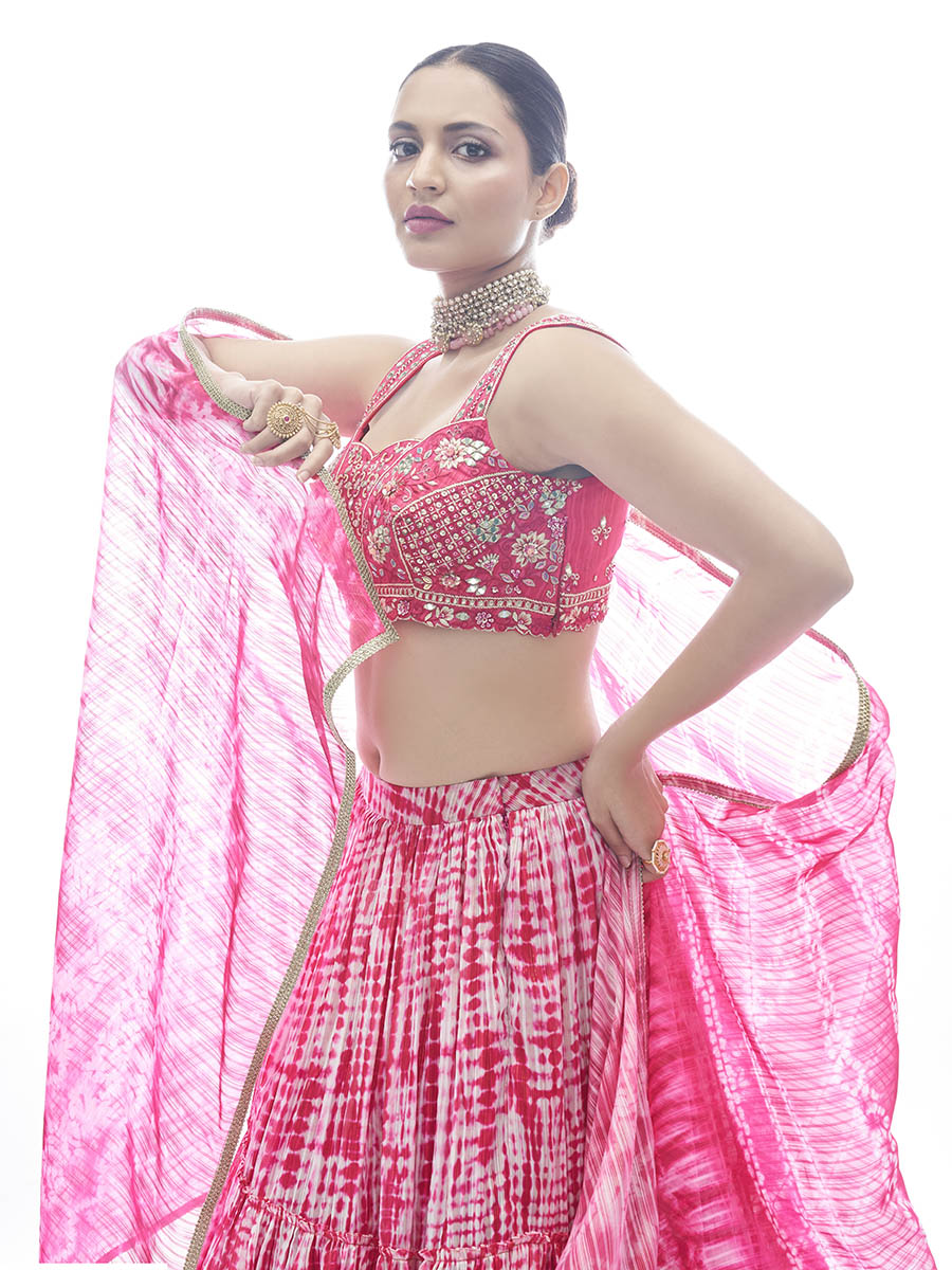 Pink Jaquard Embroidered Designer Lehenga