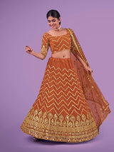 Orange Georgette Embroidered Designer Lehenga