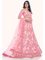 Peach Soft Net Embroidered Designer Lehenga Choli