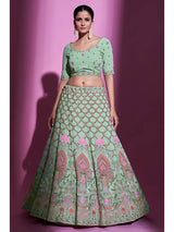 Pista Green Georgette Embroidered Designer Lehenga Choli