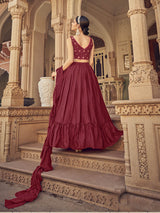 Maroon Chinon & Art SIlk Embroidered Designer Lehenga Choli