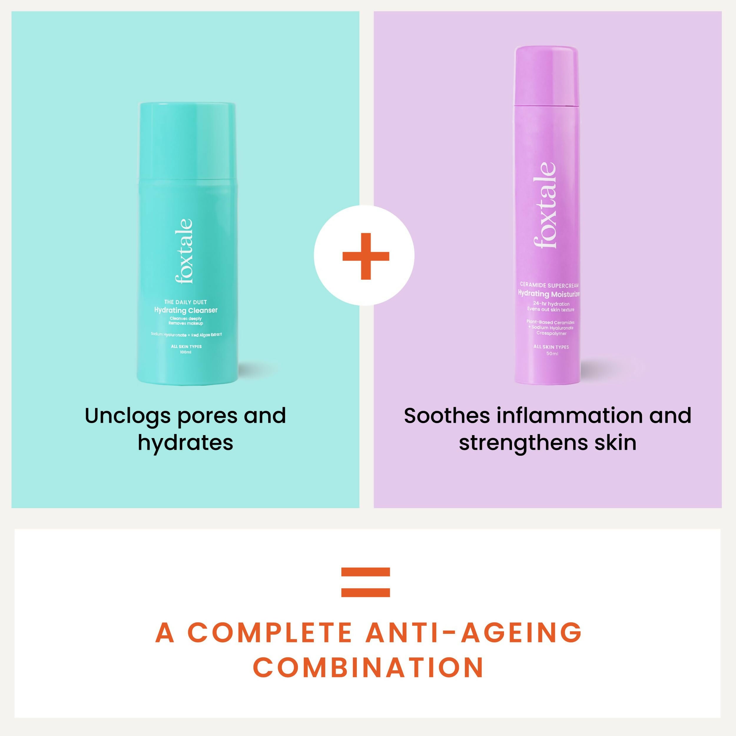 Foxtale Hydration Skin Care Kit: Cleanser Face Wash + Ceramide Supercream Moisturizer