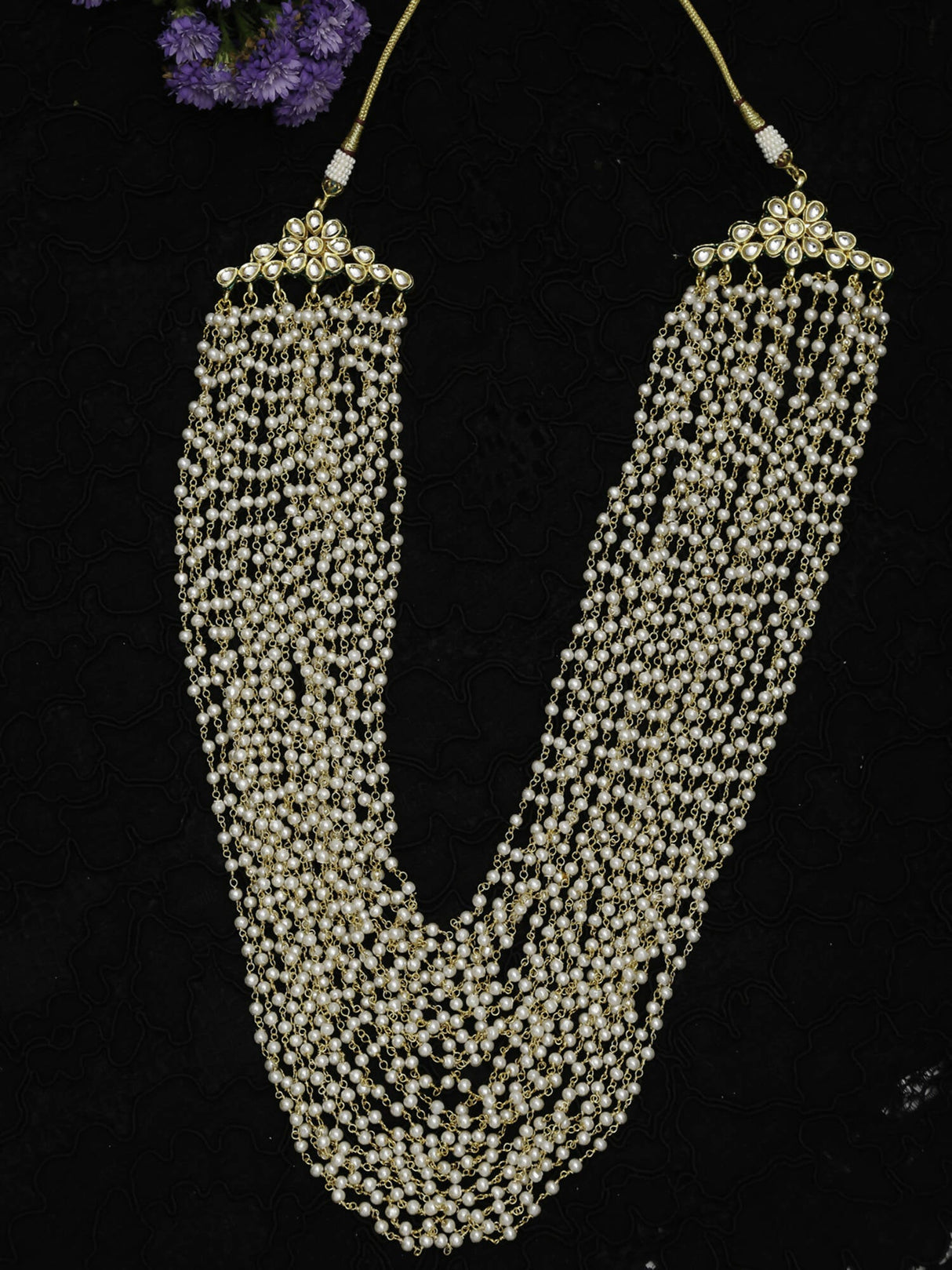 Gold-Toned White Gold-Plated Pearls Layered Handcrafted Necklace - Ruby Raang