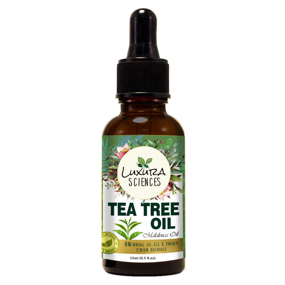 Luxura Sciences Organic Tea Tree Essential Oil for Acne, Skin, Hair, Nail