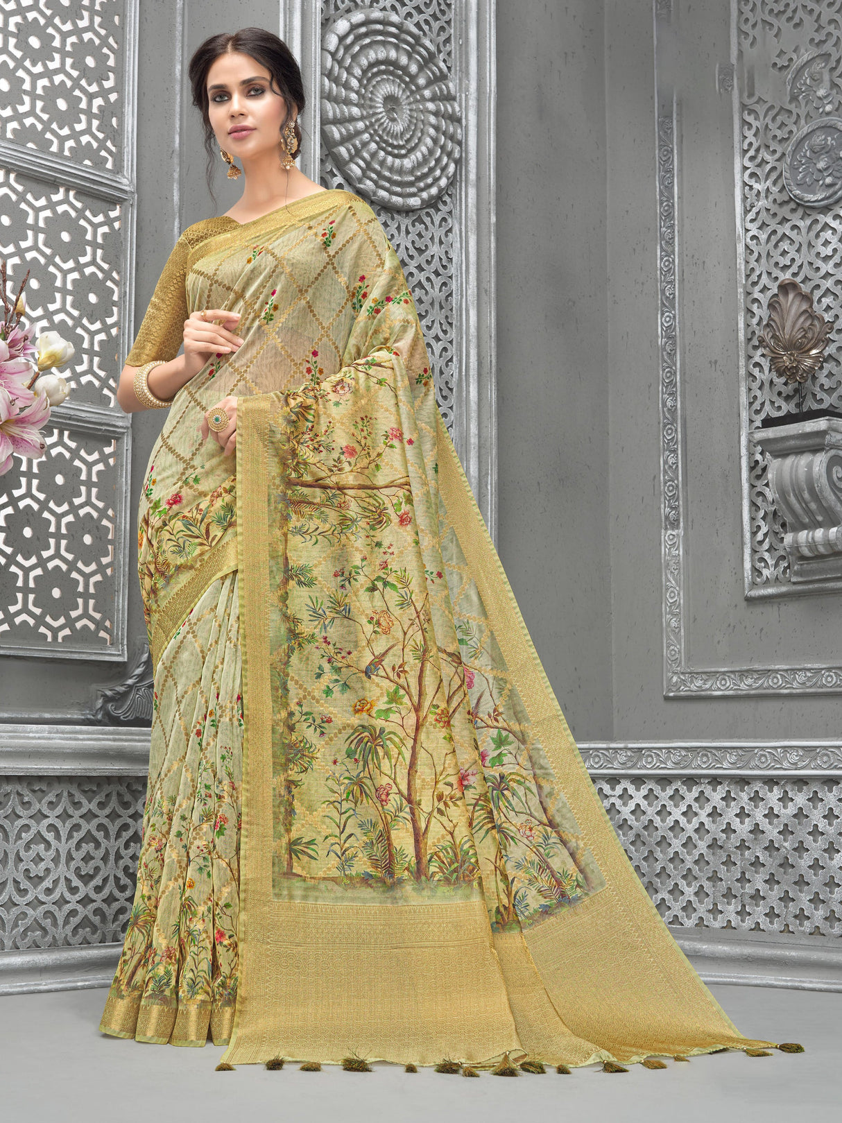 Pista Green Chanderi Silk Saree