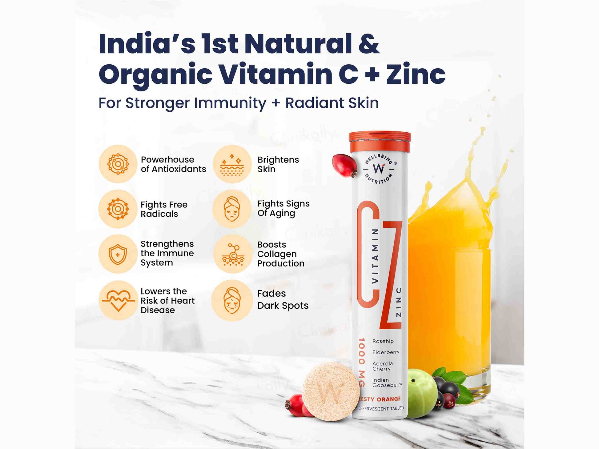 Wellbeing Nutrition Vitamin C + Zinc Tablet - Zesty Orange Flavour
