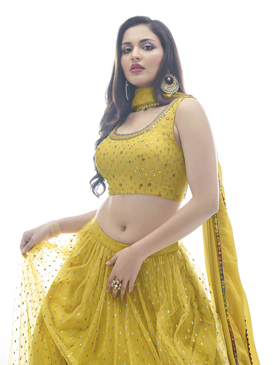 Mustard Art Silk Designer Lehenga