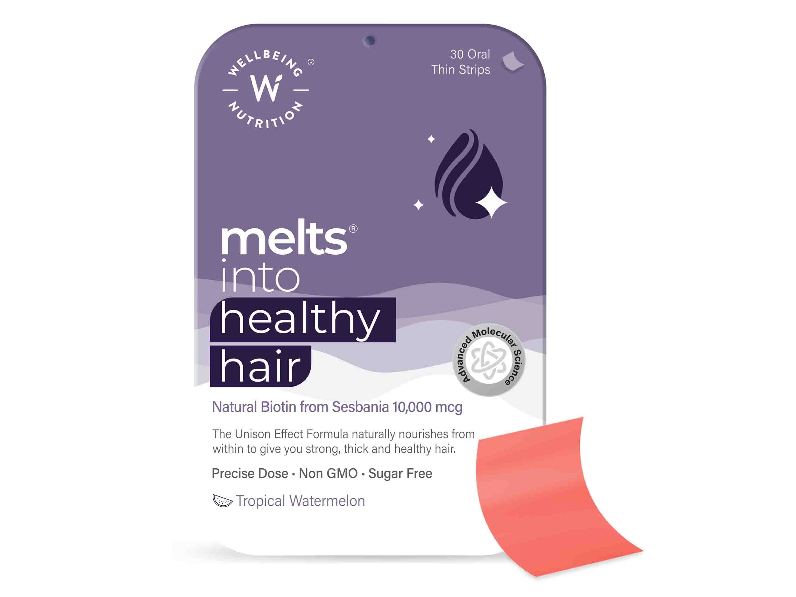 Wellbeing Nutrition Melts Into Healthy Hair Oral Strip - Tropical Watermelon Flavour