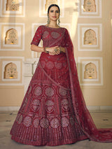 Maroon Soft Net Embroidered Lehenga