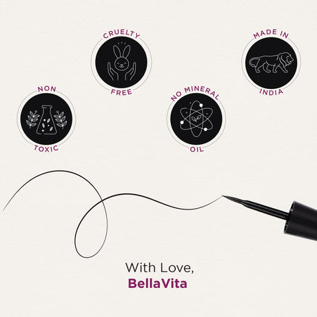 BELLAVITA Intense Drama Waterproof Eyeliner, Black, Matte Finish, Smudge - Proof, Fast - Drying, Felt Tip Applicator, Enriched with Biotin, 3.5 ml - Vamzn#