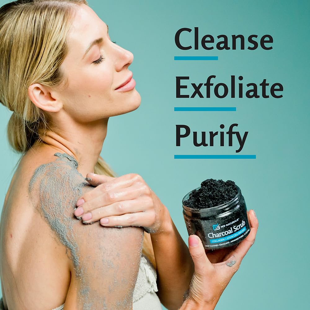 Charcoal Scrub Face Foot & Body Exfoliator Infused with Collagen and Stem Cell Natural Exfoliating Salt Body Scrub for Toning Skin Cellulite Skin Care Body by M3 Naturals - Vamzn#