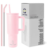 House of Quirk 1200ML Stainless Steel Tumbler Hot and Cold with Handle and Lid 2 Straw, Double Insulated Cup 100% Leak Proof Mug Cupholder for Gym, Travelling (Oatmeal)